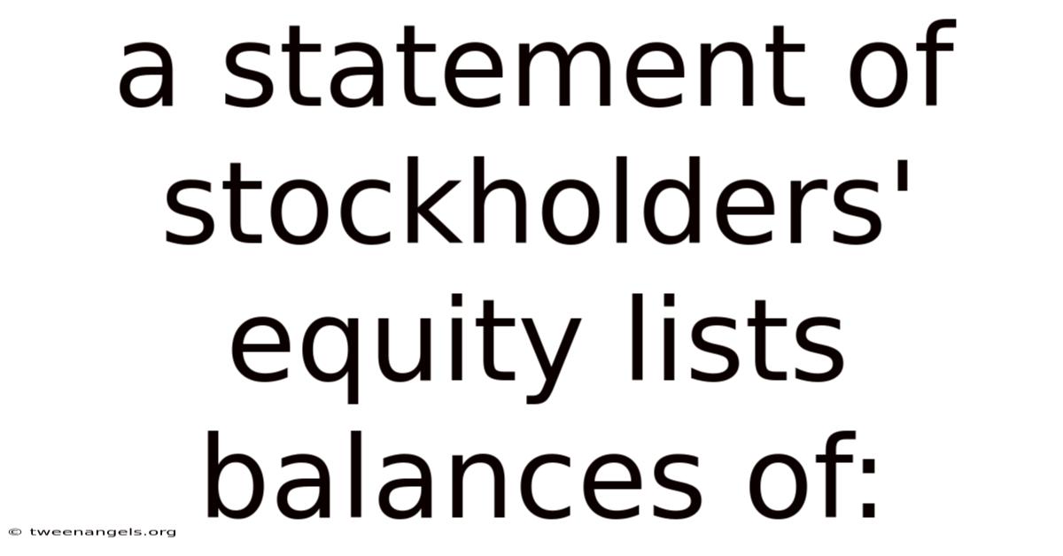 A Statement Of Stockholders' Equity Lists Balances Of: